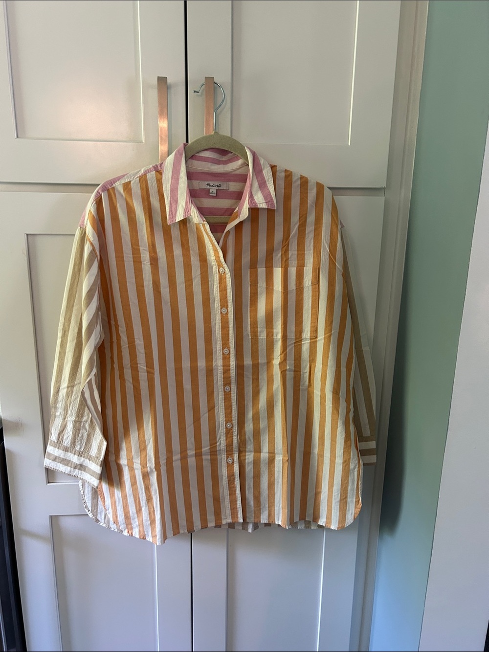 Striped Oversized Button-Down Shirt in Colorblock Stripes